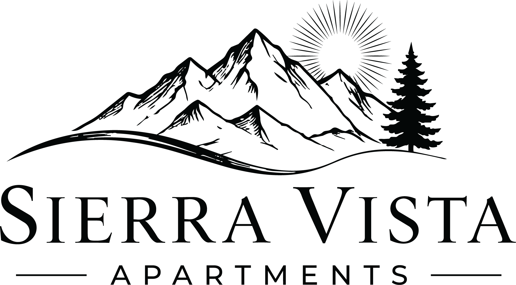 Sierra Vista Apartments logo with a mountain and sun design.